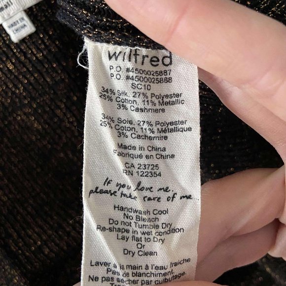 WILFRED SILK CASHMERE CARDIGAN METALLIC BROWN GOLD HOLIDAY QUIET LUXURY ARITZIA - Picture 3 of 7
